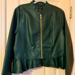 Emerald green faux leather peplum jacket